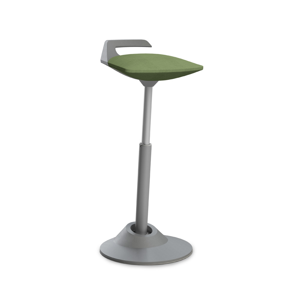 Aeris_Muvman_high_grey_microfibre_green_aktiivituoli_tasapainotuoli_nojailutuki_seisomatuki_kassatuoli_vastaanottotuoli_01 - Edella Aeris Muvman nojailutuki grey microfibre green