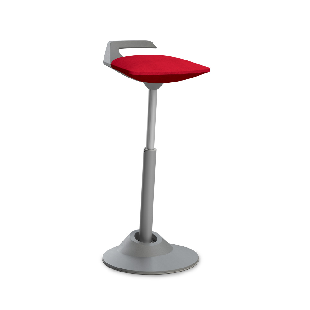 Aeris_Muvman_high_grey_microfibre_red_aktiivituoli_tasapainotuoli_nojailutuki_seisomatuki_kassatuoli_vastaanottotuoli_01 - Edella Aeris Muvman nojailutuki grey microfibre red
