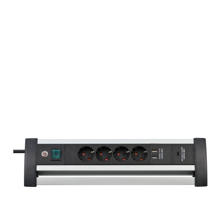Brennenstuhl Alu-Office-Line extension socket USB/USB-C 4-way jatkojohto työpöydälle