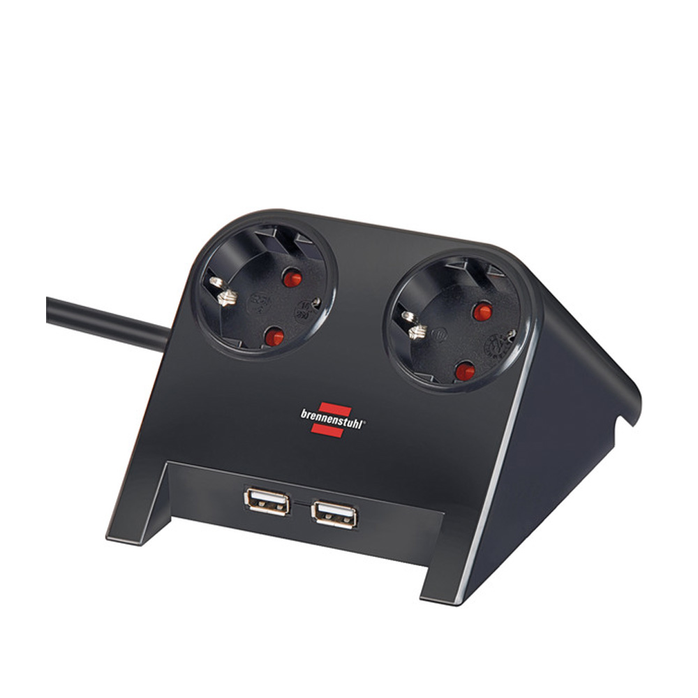 Brennenstuhl_Desktop-Power_USB-Charger_with_2xUSB-2_01 - Edella Brennenstuhl Desktop Power USB-2.0 jatkojohto työpöydälle musta