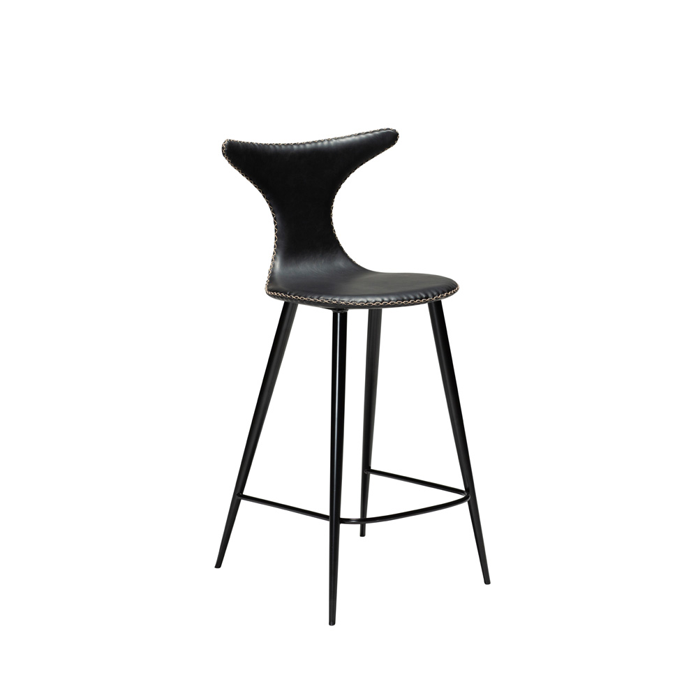 Danform_DOLPHIN_BAR_STOOL_Baarituoli_matala_vintage_black_art_leather_w_black_metal_legs_01 - Edella Dan-Form Dolphin Counter Stool baarituoli matala