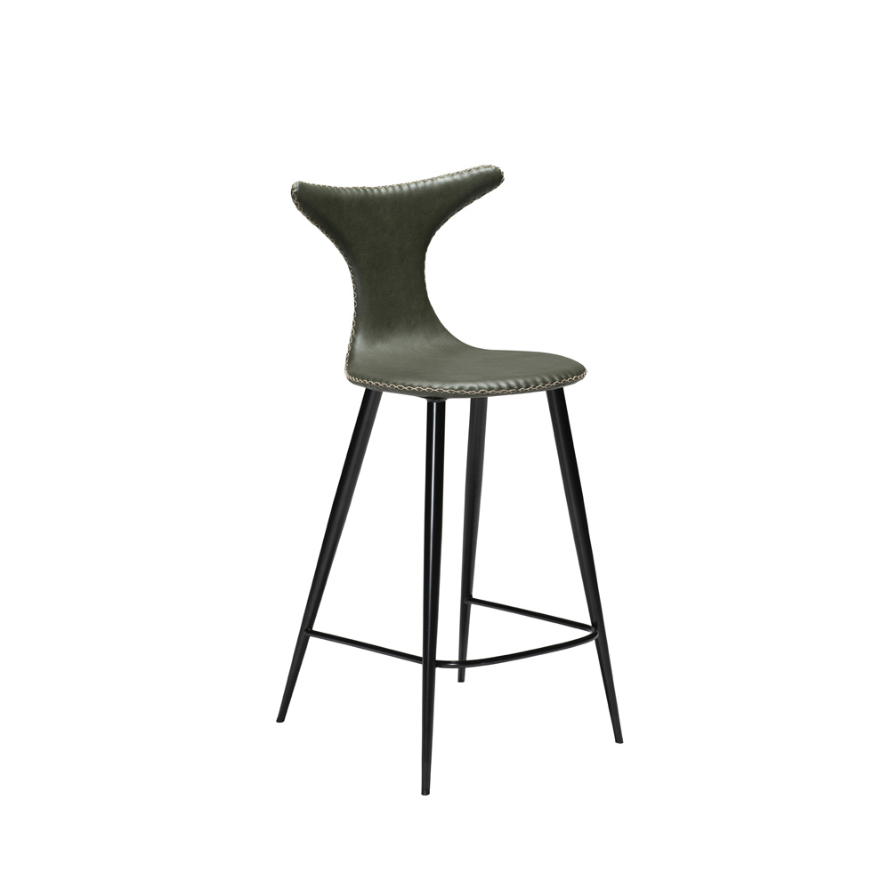 Danform_DOLPHIN_BAR_STOOL_Baarituoli_matala_vintage_green_art_leather_w_black_metal_legs_01 - Edella Dan-Form Dolphin Counter Stool baarituoli matala