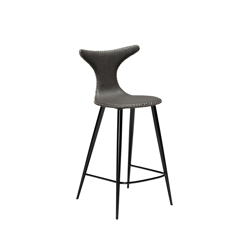Danform_DOLPHIN_BAR_STOOL_Baarituoli_matala_vintage_grey_art_leather_w_black_metal_legs_01 - Edella Dan-Form Dolphin Counter Stool baarituoli matala