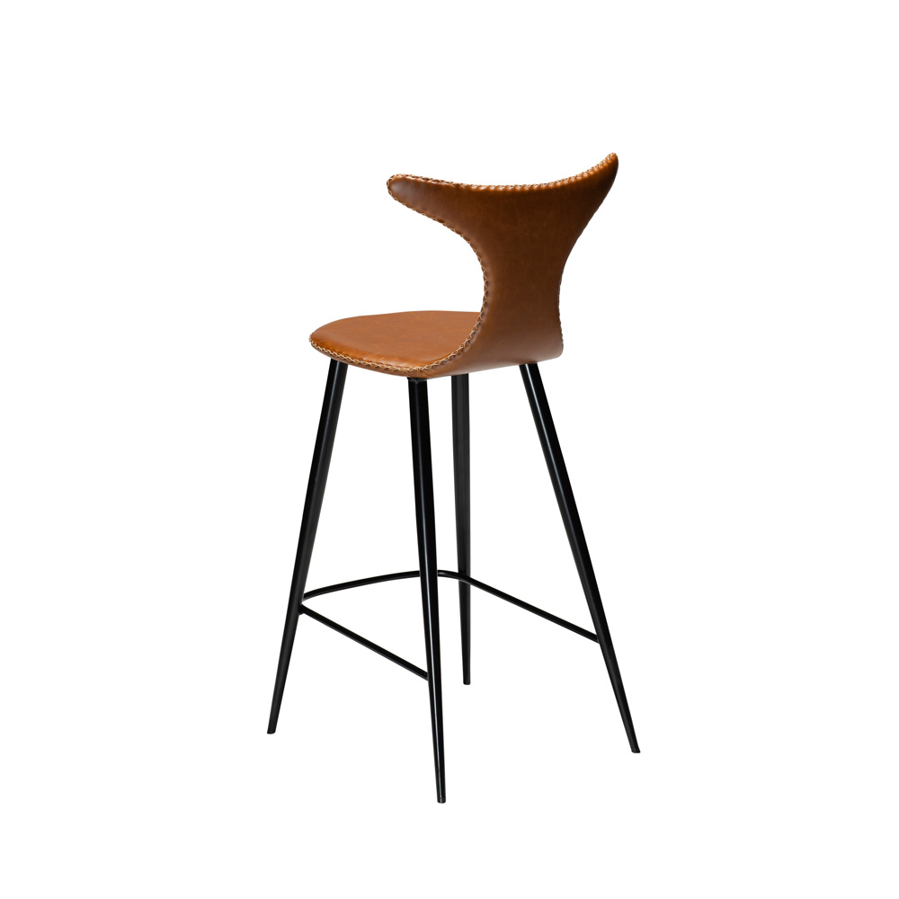 Danform_DOLPHIN_BAR_STOOL_Baarituoli_matala_vintage_light_brown_art_leather_w_black_metal_legs_03 - Edella Dan-Form Dolphin Counter Stool baarituoli matala