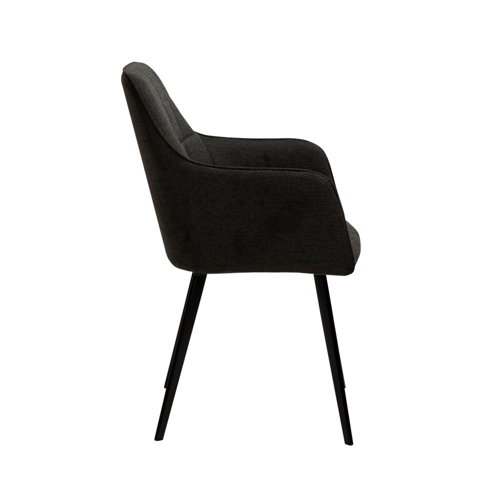 Danform_EMBRACE_ARMCHAIR_ravintolatuoli_kahvilatuoli_käsinojallinen_crow_black_fabric_kangas_mustilla_metallijaloilla_03 - Edella Dan-Form Embrace Armchair tuoli kangas