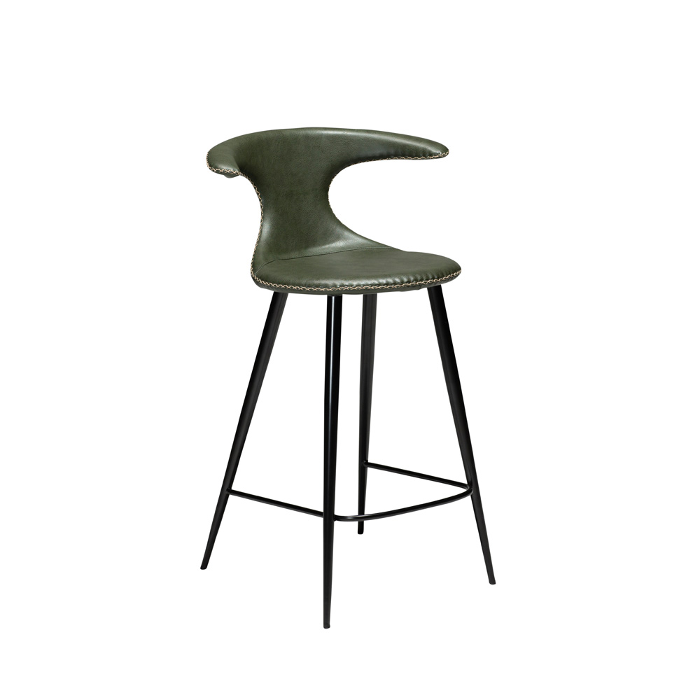 Danform_FLAIR_BAR_STOOL_baarituoli_matala_vintage_green_art_leather_w_round_black_legs_01 - Edella Dan-Form Flair Counter Stool baarituoli matala