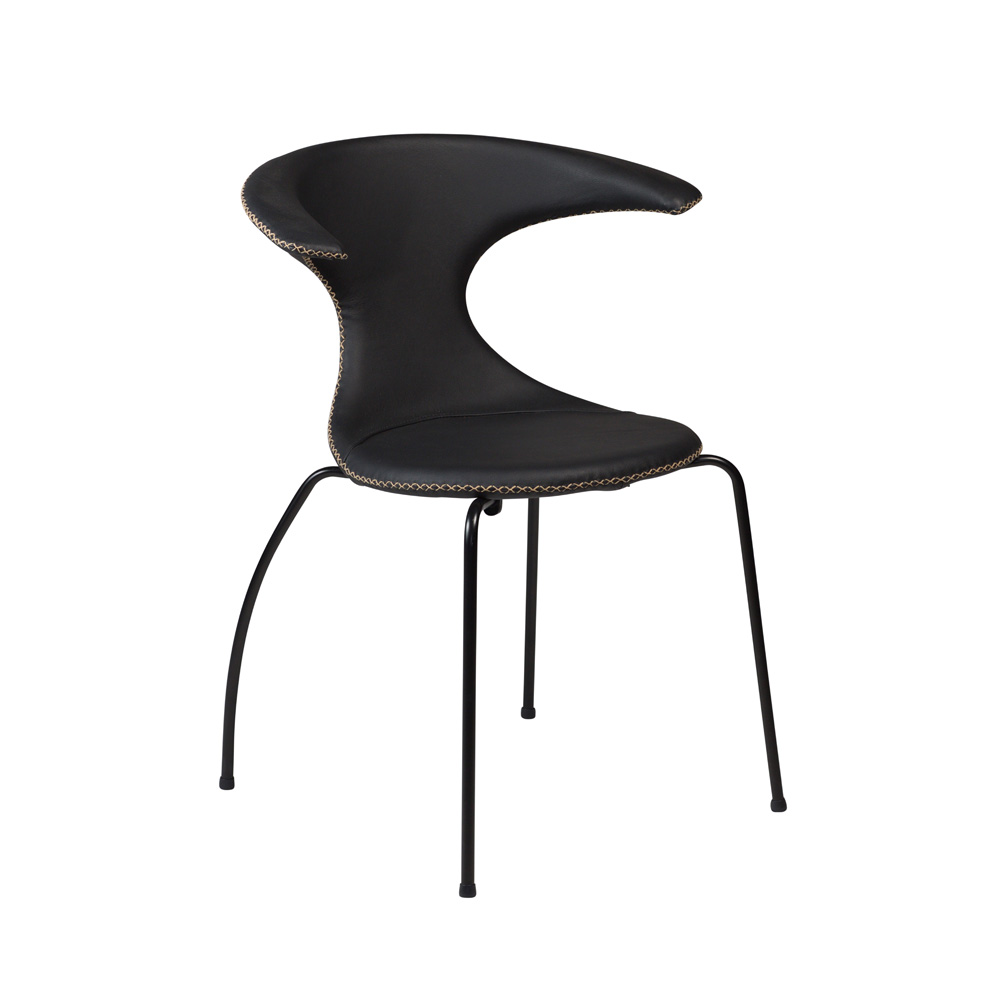 Danform_FLAIR_CHAIR_RAVINTOLATUOLI_KAHVILATUOLI_black_leather_w_black_legs_01 - Edella Dan-Form Flair Chair tuoli putkijaloilla