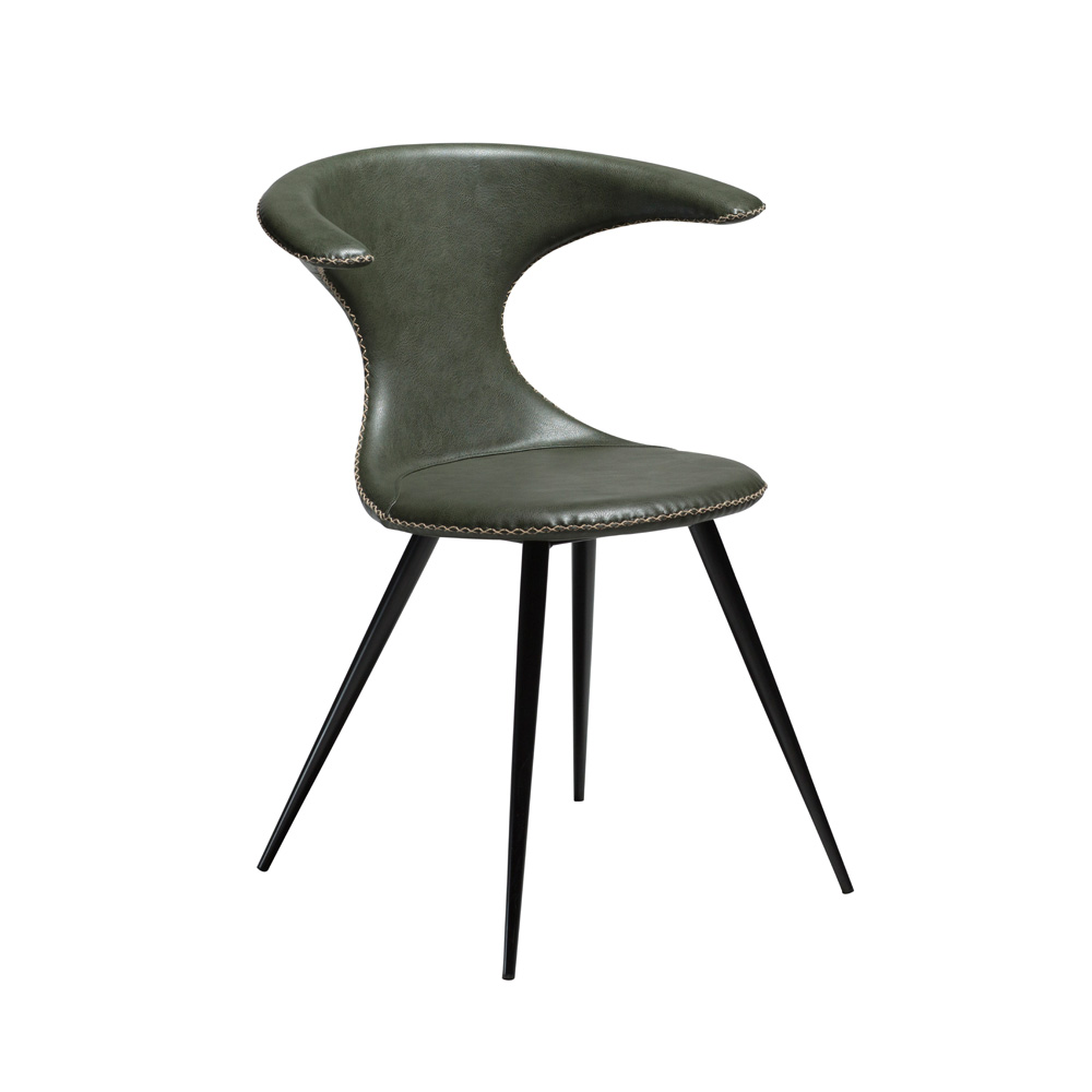 Danform_FLAIR_CHAIR_RAVINTOLATUOLI_KAHVILATUOLI_vintage_green_art_leather_w_black_metal_legs_01 - Edella Dan-Form Flair Chair tuoli