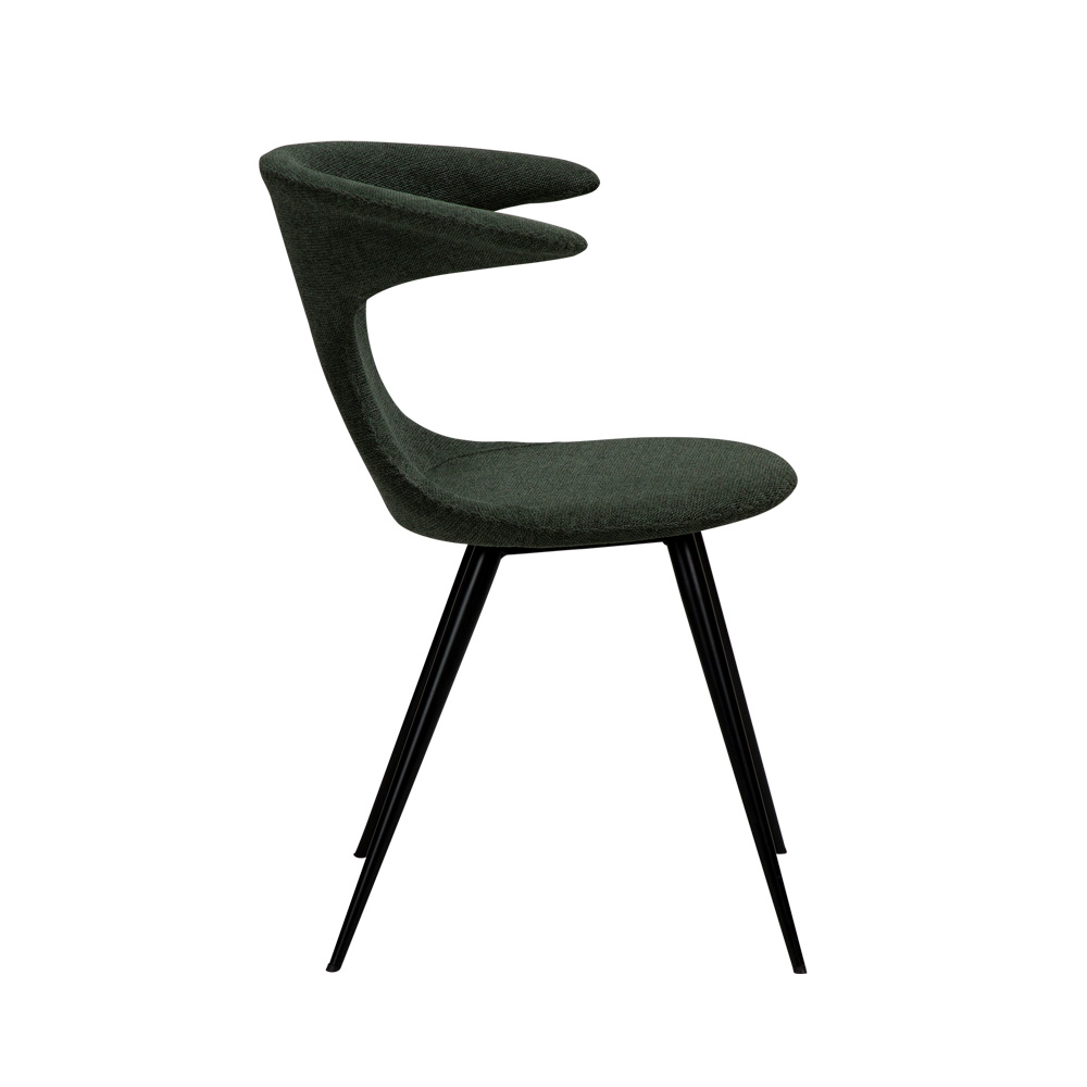 Danform_FLAIR_CHAIR_ravintolatuoli_kahvilatuoli_sage_green_fabric_kangas_mustilla_metallijaloilla_03 - Edella Dan-Form Flair Chair tuoli kangas
