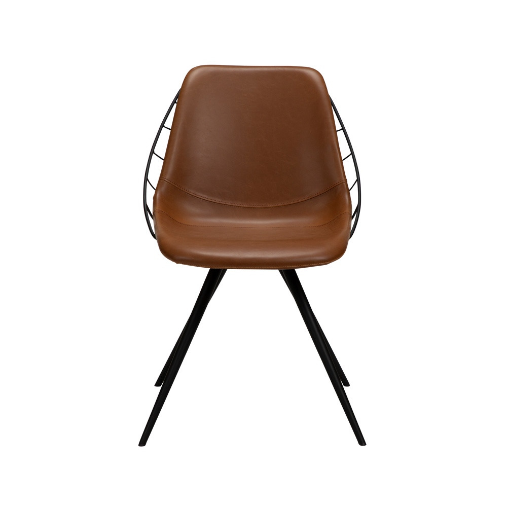 Danform_SWAY_chair_ravintolatuoli_kahvilatuoli_kokoverhoiltu_vintage_light_brown_art_leather_keinonahka_mustat_metallijalat_02 - Edella Dan-Form Sway Chair tuoli keinonahka