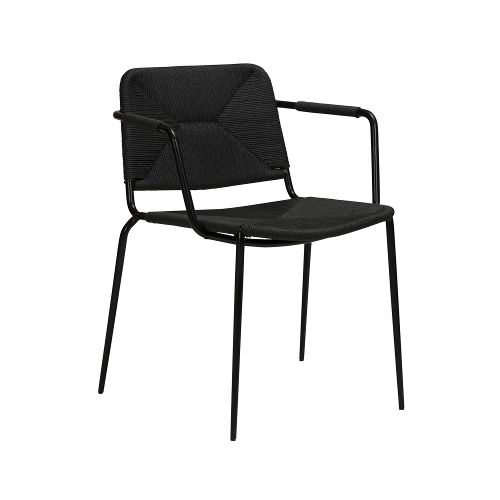 Danform_Stiletto_armchair_ravintolatuoli_kahvilatuoli_musta_käsinojallinen_putkijaloilla_paperinaru_punottu_istuin_01 - Edella Dan-Form Stiletto Armchair tuoli