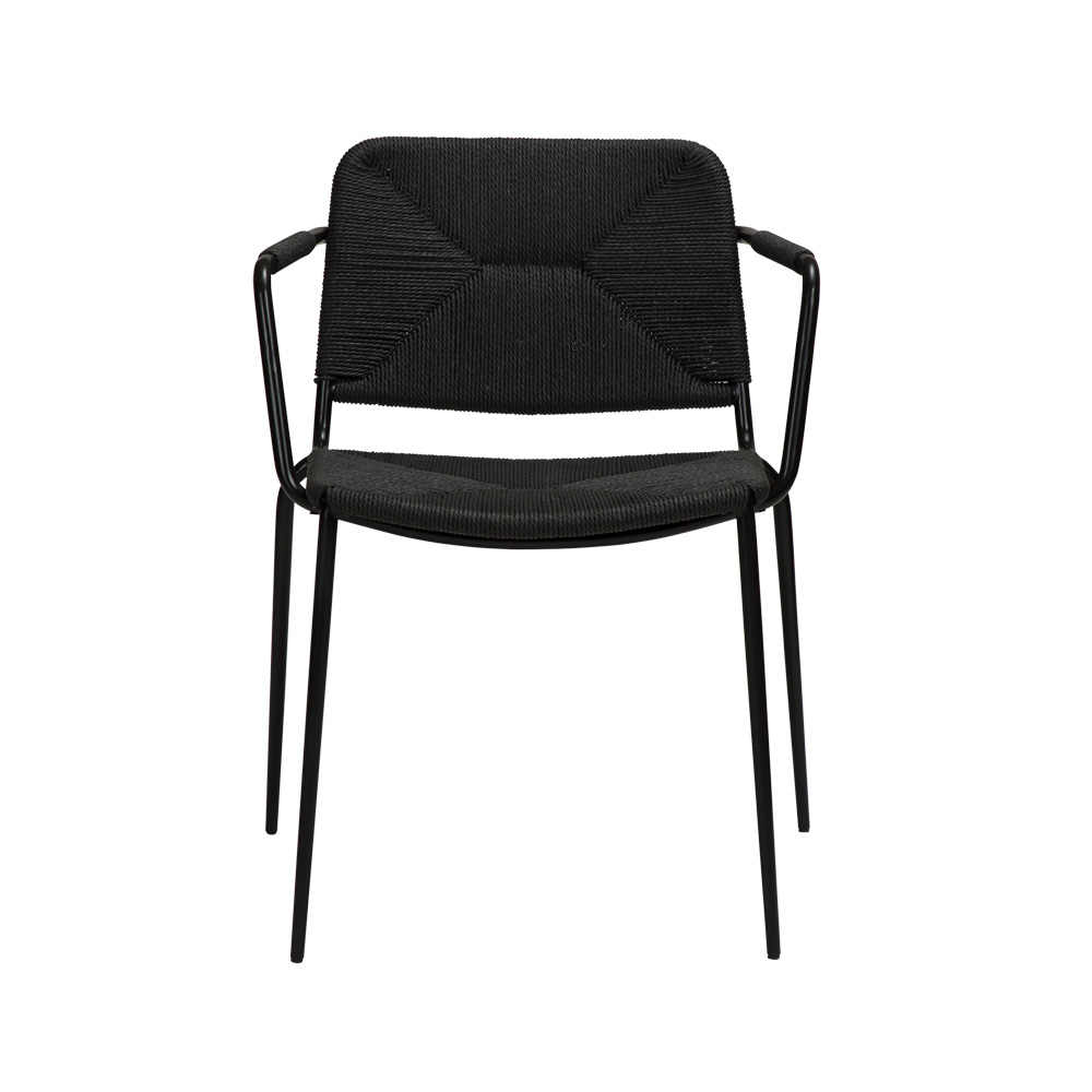 Danform_Stiletto_armchair_ravintolatuoli_kahvilatuoli_musta_käsinojallinen_putkijaloilla_paperinaru_punottu_istuin_02 - Edella Dan-Form Stiletto Armchair tuoli