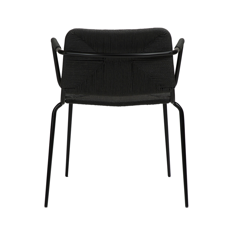 Danform_Stiletto_armchair_ravintolatuoli_kahvilatuoli_musta_käsinojallinen_putkijaloilla_paperinaru_punottu_istuin_04 - Edella Dan-Form Stiletto Armchair tuoli