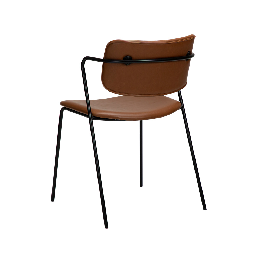 Danform_Zed_chair_ravintolatuoli_kahvilatuoli_keinonahka_vintage_light_brown_käsinojallinen_putkijaloilla_05 - Edella Dan-Form Zed Chair tuoli keinonahka