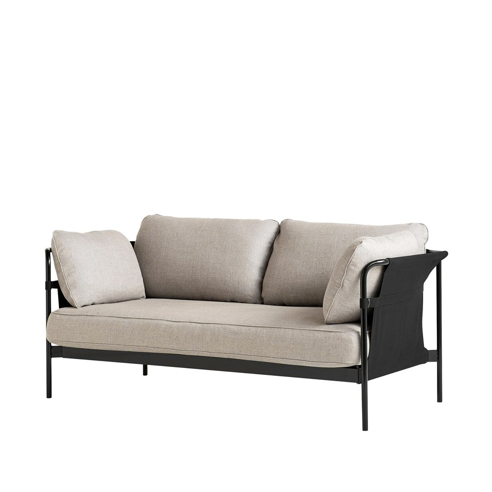 Hay_CAN_2-SEATER_kahden_istuttava_beige_harmaa-musta_kangas_mustat_putkijalat_01 - Edella Hay Can 2-seater sohva