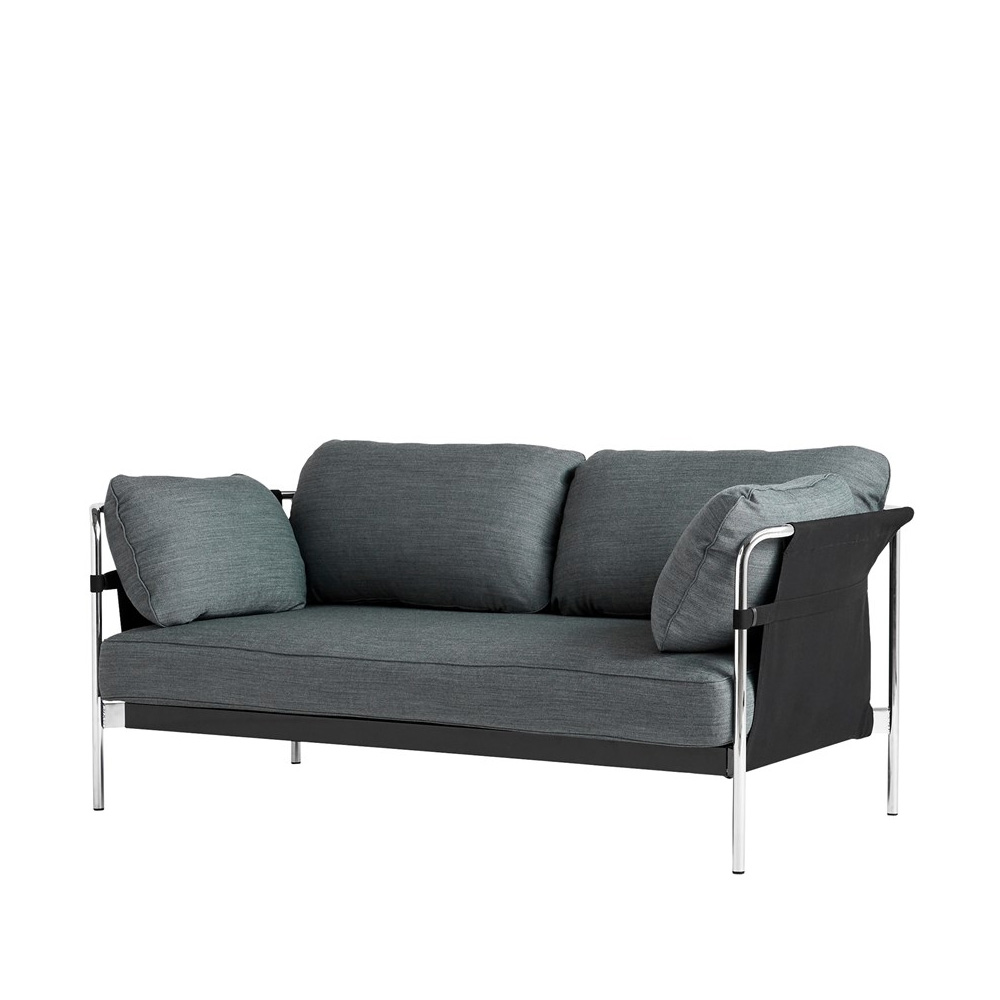 Hay_CAN_2-SEATER_kahden_istuttava_beige_sininen-musta_kangas_kromatut_putkijalat_01 - Edella Hay Can 2-seater sohva