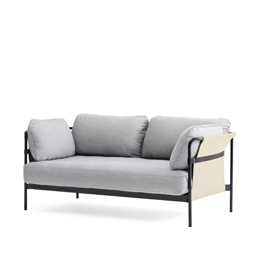 Hay_CAN_2-SEATER_kahden_istuttava_sohva_harmaa-beige _kangas_mustat_putkijalat_01 - Edella Hay Can 2-seater sohva