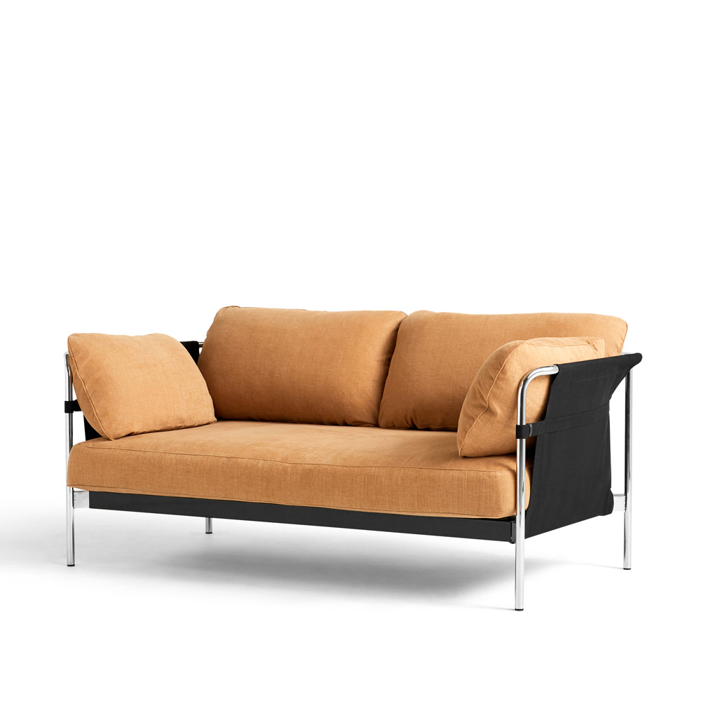 Hay_CAN_2-SEATER_kahden_istuttava_sohva_oranssi-musta _kangas_kromatut_putkijalat_01 - Edella Hay Can 2-seater sohva
