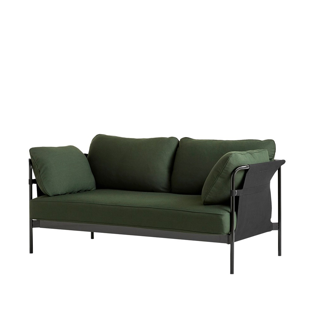 Hay_CAN_2-SEATER_kahden_istuttava_sohva_vihreä-musta _kangas_mustat_putkijalat_01 - Edella Hay Can 2-seater sohva