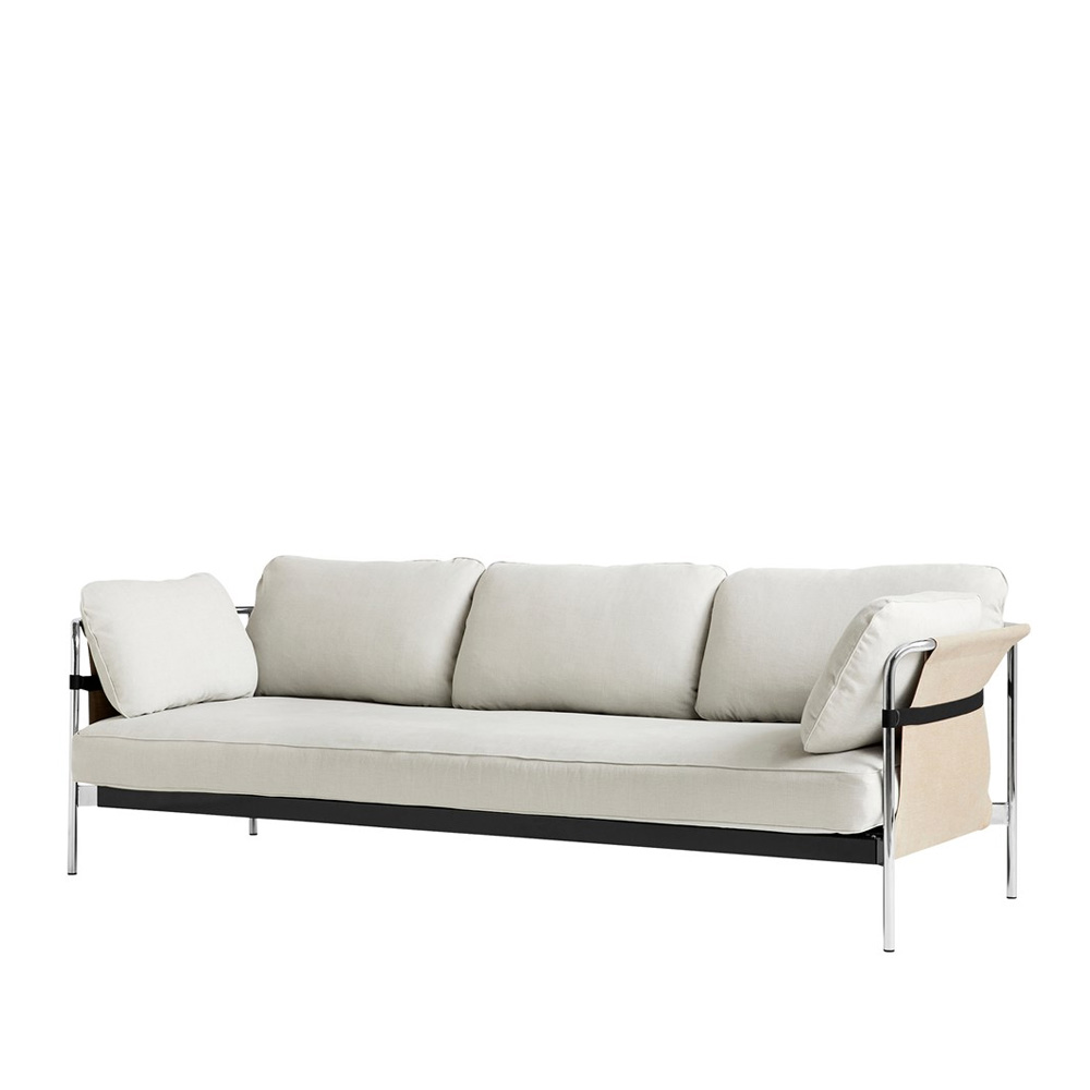 Hay_CAN_3-SEATER_kolmen_istuttava_sohva_harmaa-beige _kangas_kromatut_putkijalat_01 - Edella Hay Can 3-seater sohva
