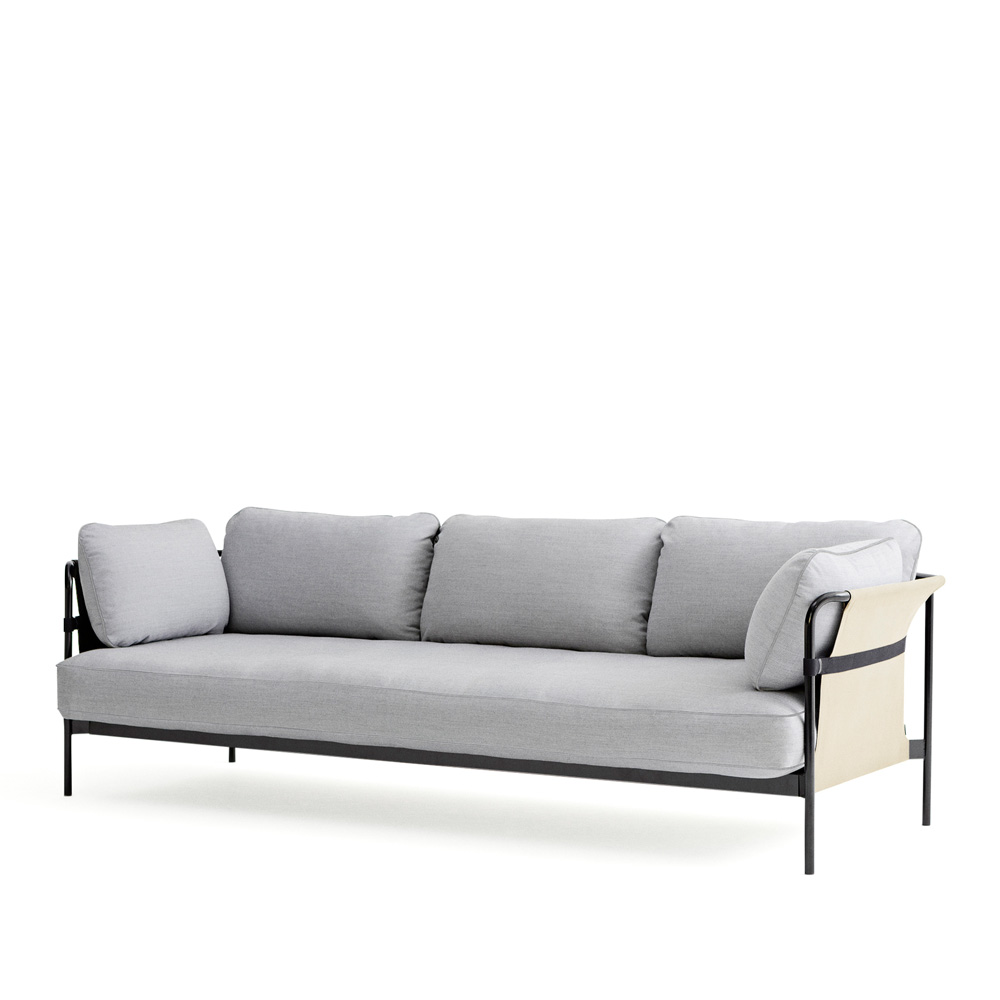 Hay_CAN_3-SEATER_kolmen_istuttava_sohva_harmaa-beige _kangas_mustat_putkijalat_01 - Edella Hay Can 3-seater sohva