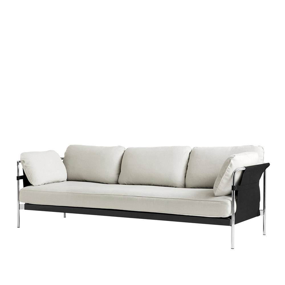 Hay_CAN_3-SEATER_kolmen_istuttava_sohva_harmaa-musta _kangas_kromatut_putkijalat_01 - Edella Hay Can 3-seater sohva
