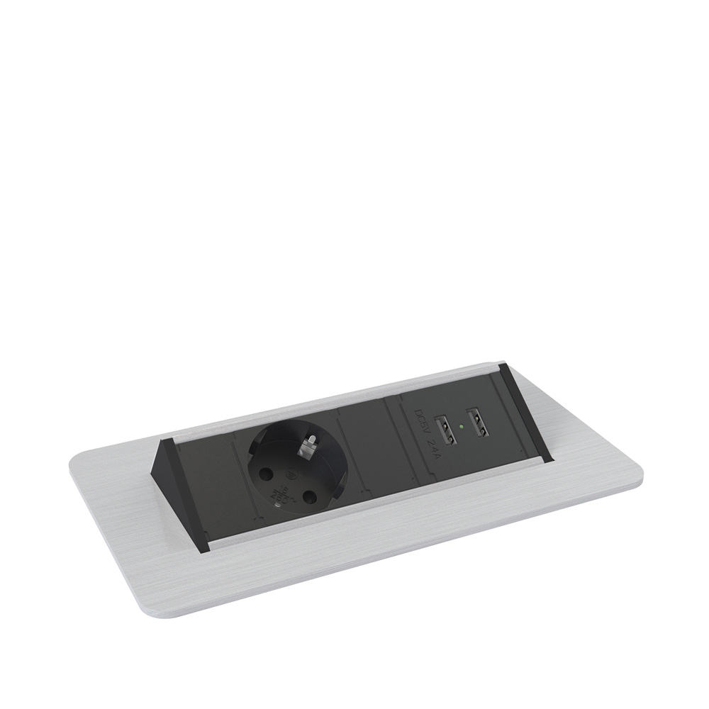 Kondator_Axessline_QuickBox-1Power_2USB_virtaluukku_pöytään_upotettava_jatkojohto_pöytäpistorasia_työpöytään_neuvottelupöytään_03 - Edella Forming Function Axessline QuickBox F100 pistorasialuukku