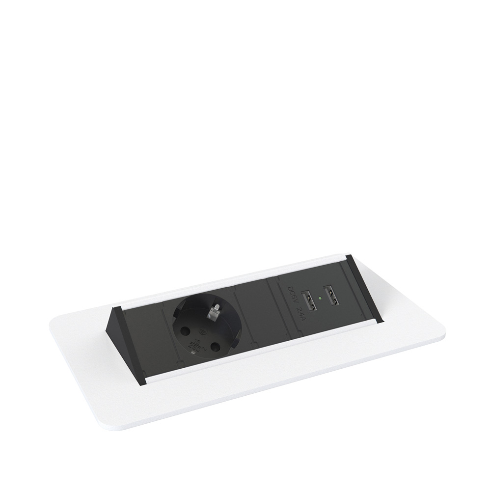 Kondator_Axessline_QuickBox-1Power_2USB_virtaluukku_pöytään_upotettava_jatkojohto_pöytäpistorasia_työpöytään_neuvottelupöytään_05 - Edella Forming Function Axessline QuickBox F100 pistorasialuukku