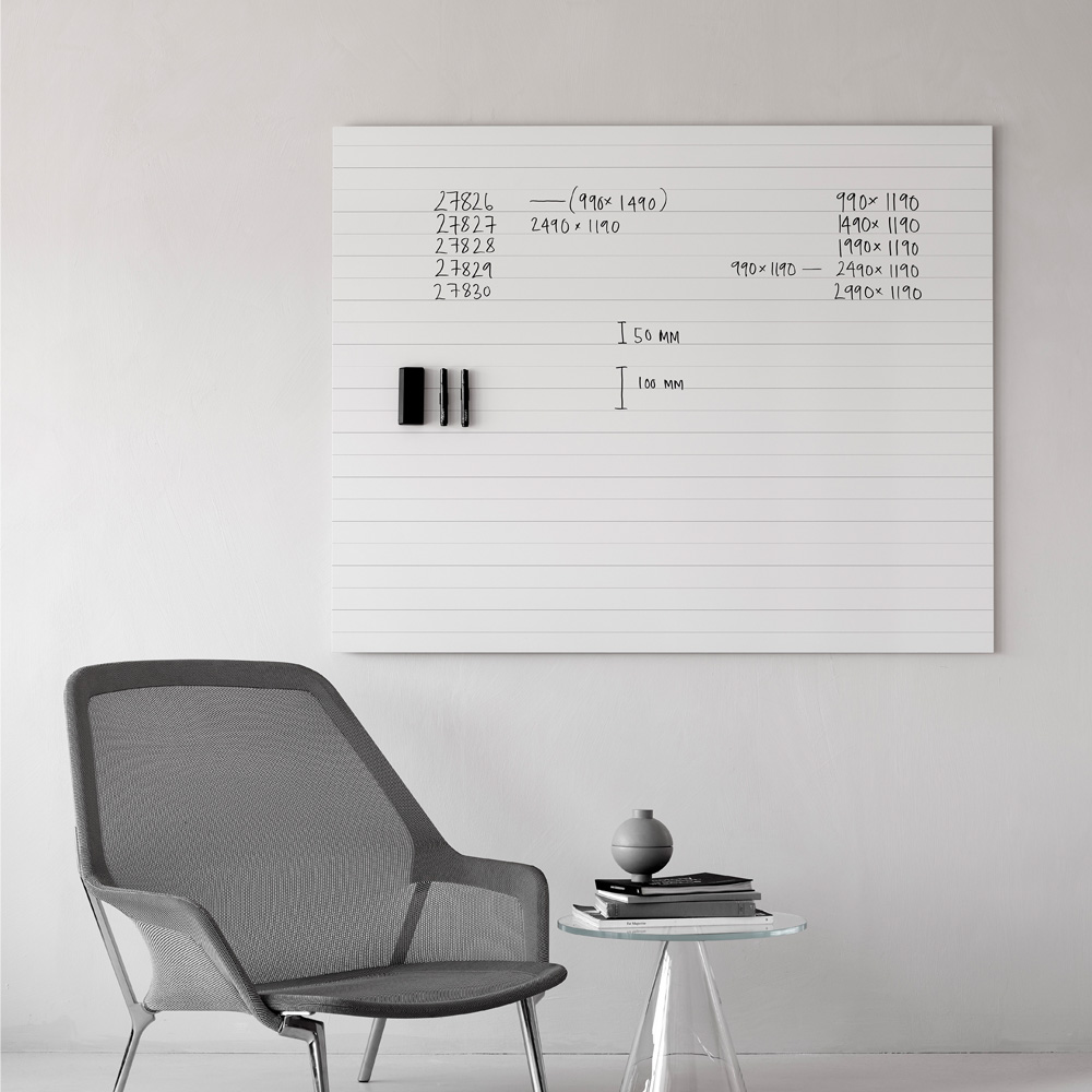 Lintex_Air_Lines_whiteboard_Teräsemalipintainen_kirjoitusviivoilla_kirjoitustaulu_valkotaulu_esitystaulu_tussitaulu_viistetty_reuna_02 - Edella Lintex Air Lines whiteboard teräsemaloitu kirjoitustaulu (useita kokoja)