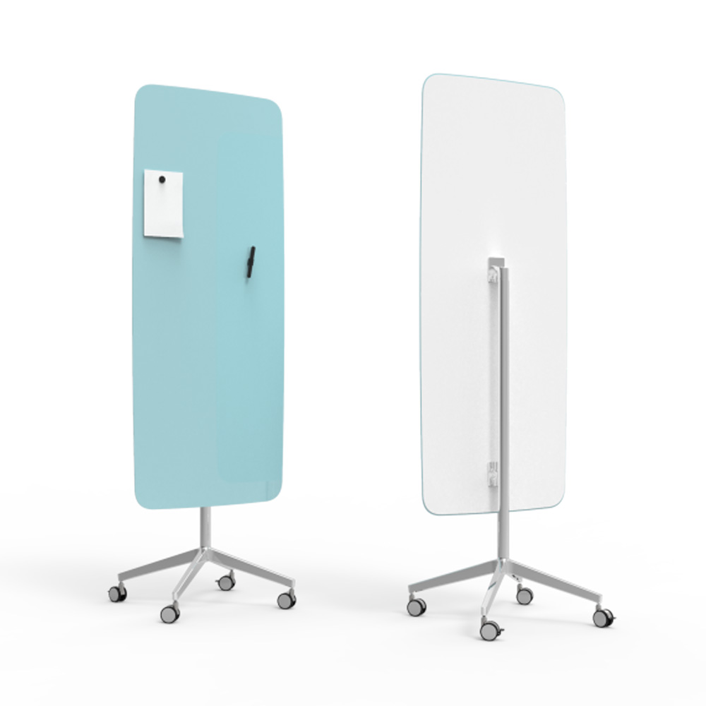 Lintex_Flow_mobile_lasitaulu_valkotaulu_kirjoitustaulu_magneettinen_kromi_jaloilla_pyörillä_liikuteltava_siirrettävä_17 - Edella Lintex Flow Mobile 650 x 1960 mm siirreltävä lasitaulu