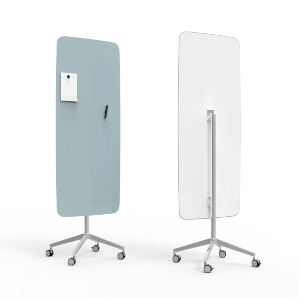 Lintex_Flow_mobile_lasitaulu_valkotaulu_kirjoitustaulu_magneettinen_kromi_jaloilla_pyörillä_liikuteltava_siirrettävä_19 - Edella Lintex Flow Mobile 650 x 1960 mm siirreltävä lasitaulu