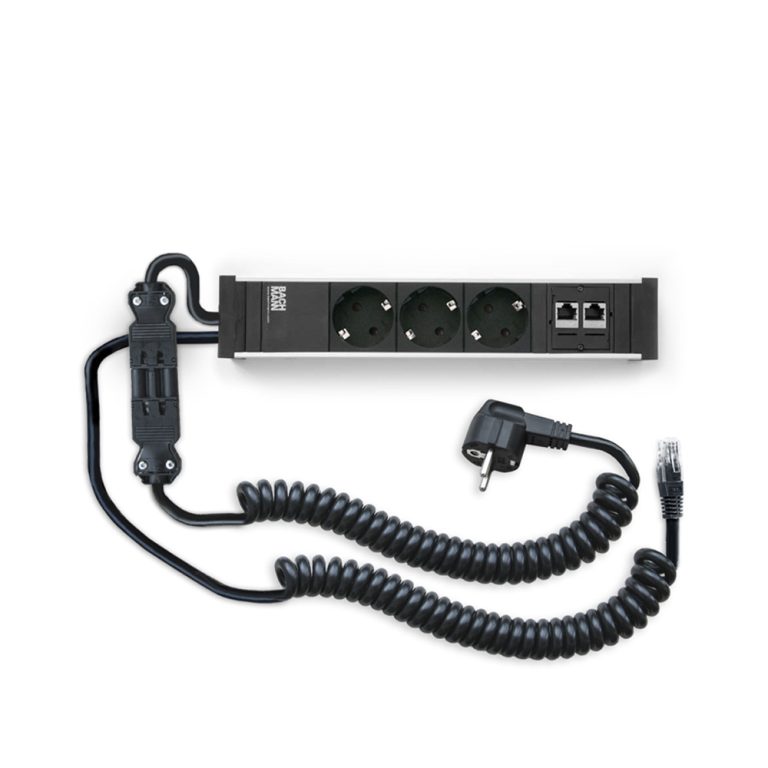 Bachmann Power socket block 2 jatkojohto spiraalijohdolla ja ethernet-kaapelilla