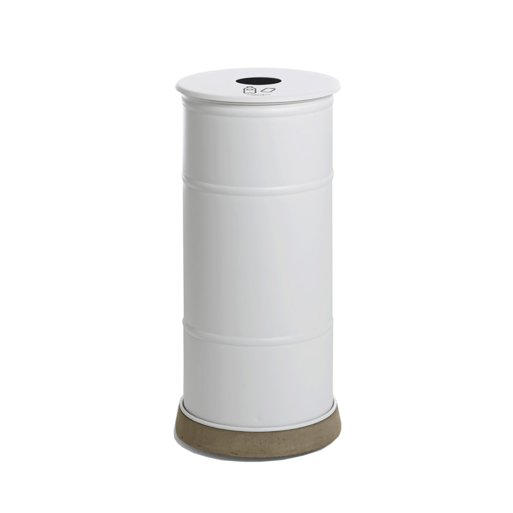 Prima_office_BROOKLYN_BIN_WITH_CONCRETE_BASE_BB1W-CZ_valkoinen_kierrätysastia_roskakori_betonijalustalla_01 - Edella Prima Office Brooklyn Bin Single kierrätysastia betonijalustalla valkoinen