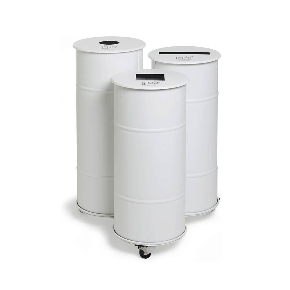 Prima_office_BROOKLYN_BIN_WITH_WHEELS_Triple_valkoinen_kierrätysastia_roskakori_pyörillä_liikuteltava_01 - Edella Prima Office Brooklyn Bin Triple kierrätysastia valkoinen