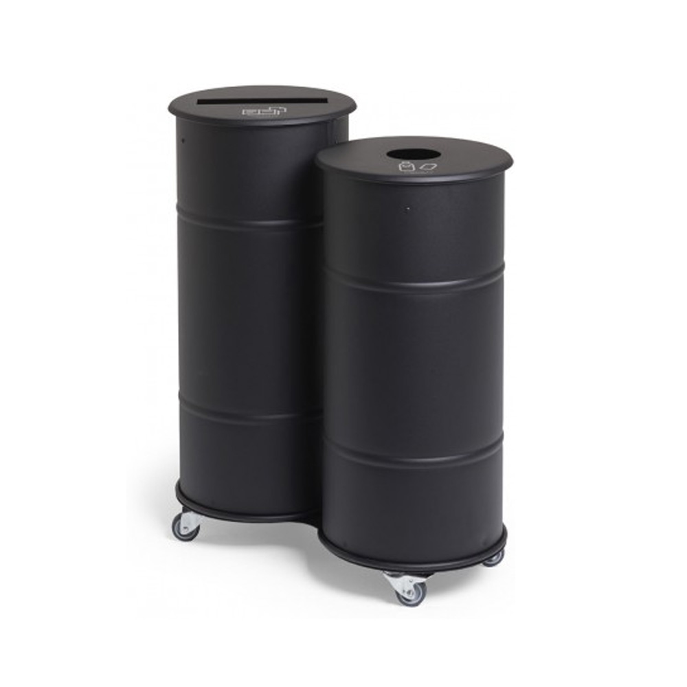 Prima_office_BROOKLYN_BIN_WITH_WHEELS_Twin_black_kierrätysastia_roskakori_pyörillä_liikuteltava_01 - Edella Prima Office Brooklyn Bin Twin kierrätysastia musta