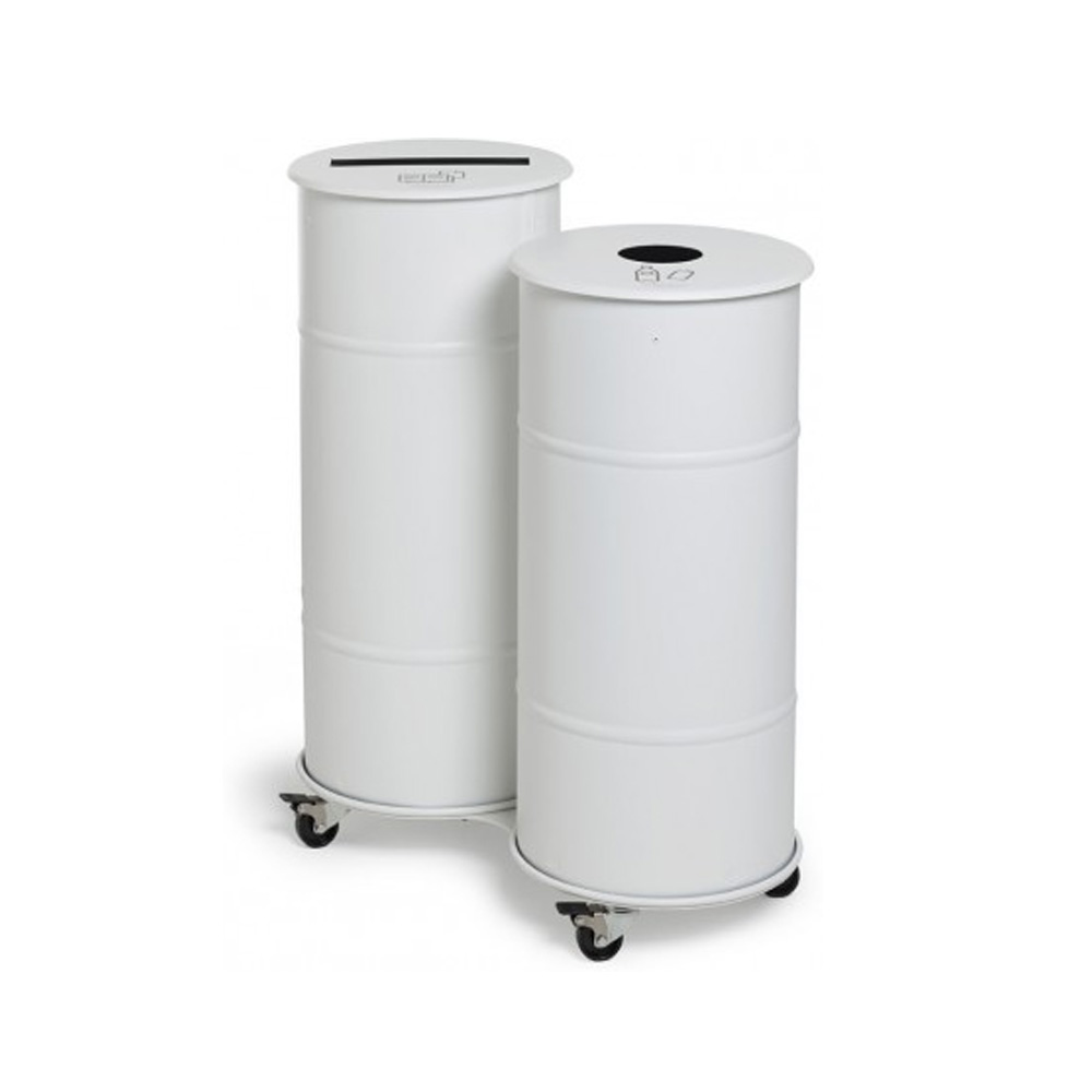 Prima_office_BROOKLYN_BIN_WITH_WHEELS_Twin_white_kierrätysastia_roskakori_pyörillä_liikuteltava_01 - Edella Prima Office Brooklyn Bin Twin kierrätysastia valkoinen