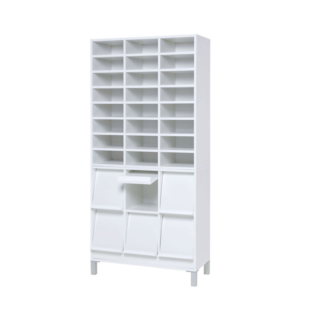 Prima_office_Baseline_Combo_valkoinen_white_postitushylly_lomakehylly_lajitteluhylly_esitekaappi_lehtikaappi_kirjastoon_toimistoon_01 - Edella Prima Office Baseline Combo postitushylly lehtikaapilla