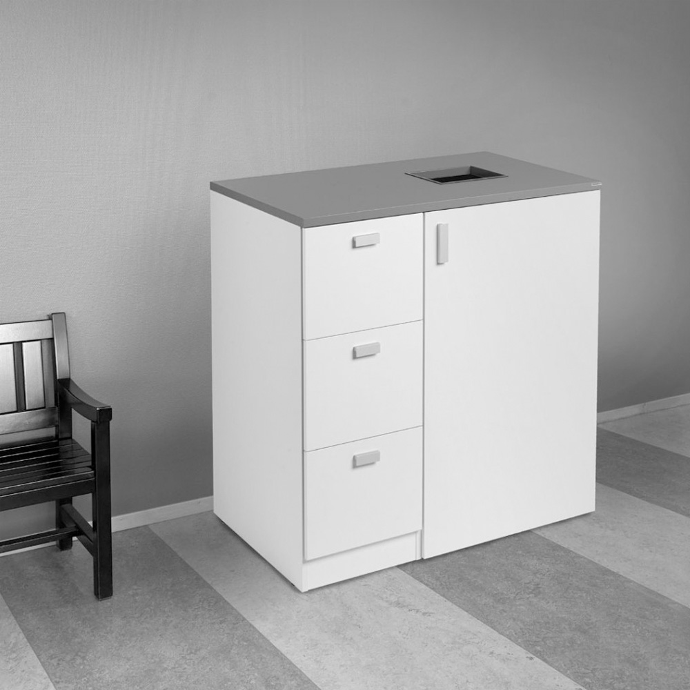 Prima_office_HUB_RECYCLING_CABINET_1150_White_valkoinen_kierrätyskaappi_laatikoilla_02 - Edella Prima Office Hub Recycling 1150 kierrätyskaappi