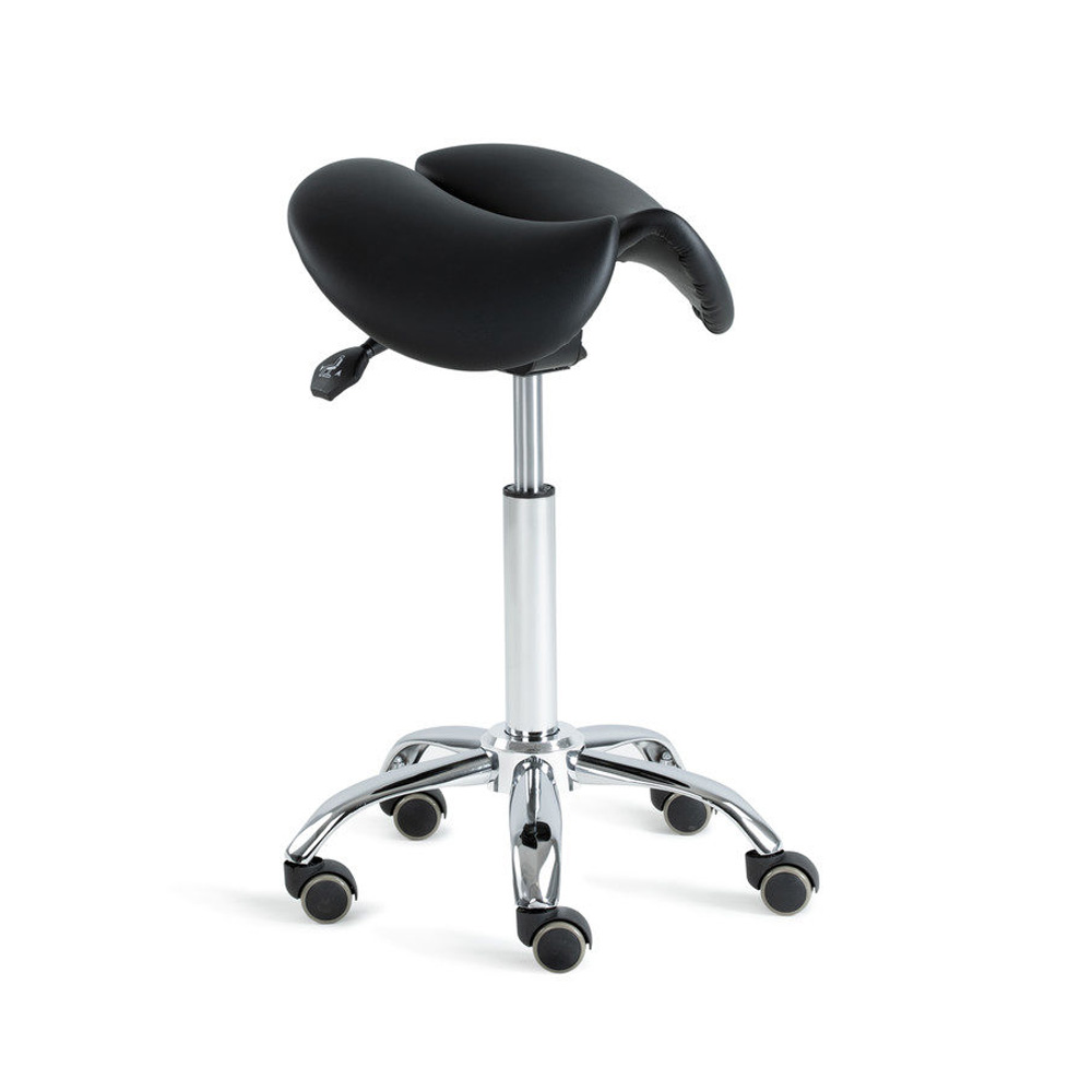 Saddle_3_satulatuoli_ergonominen_satulatuoli_kaksiosainen_leveydensäädöllä_kaltevuudensäädöllä_satulaistuin_keinonahkaa_jalkaristikko_kromattu_01 - Edella Toplux Saddle 3 satulatuoli