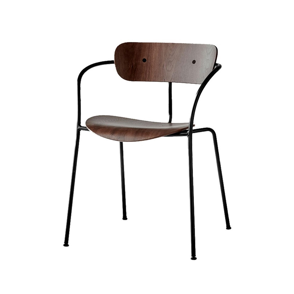 &Tradition_PAVILION_CHAIR_AV2_ravintolatuoli_kahvilatuoli_käsinojallinen_teräsjalat_putkijalat_puuistuin_01 - Edella &Tradition Pavilion Chair AV2 Lacquered Walnut