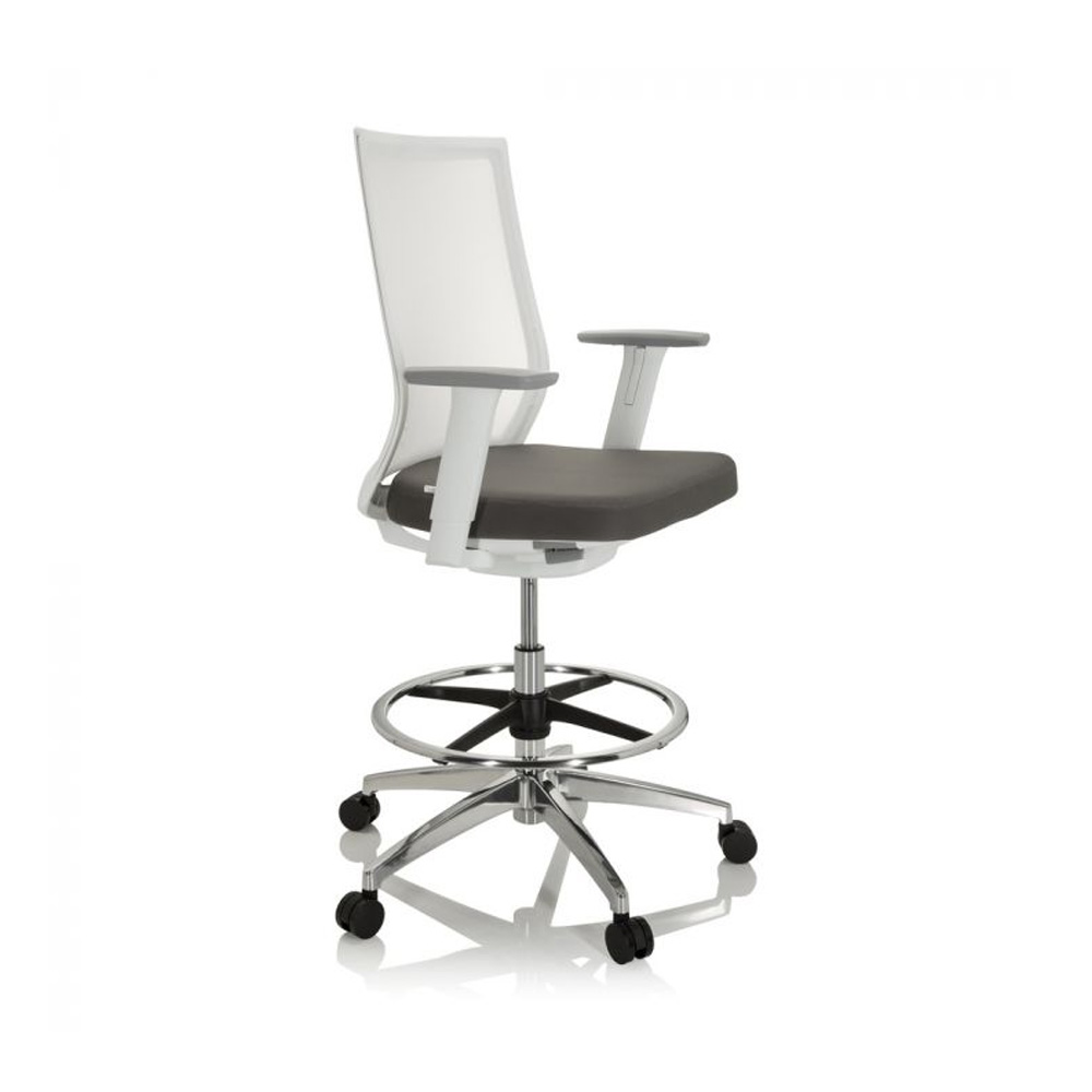 HJH_Office_Aspen_Work_W_korkea_työtuoli_toimistotuoli_kassatuoli_harmaa-valkoinen_synchro-mekanismi_verkkoselkänoja_alumiiniristikko_01 - Edella HJH Office Aspen Work korkea työtuoli