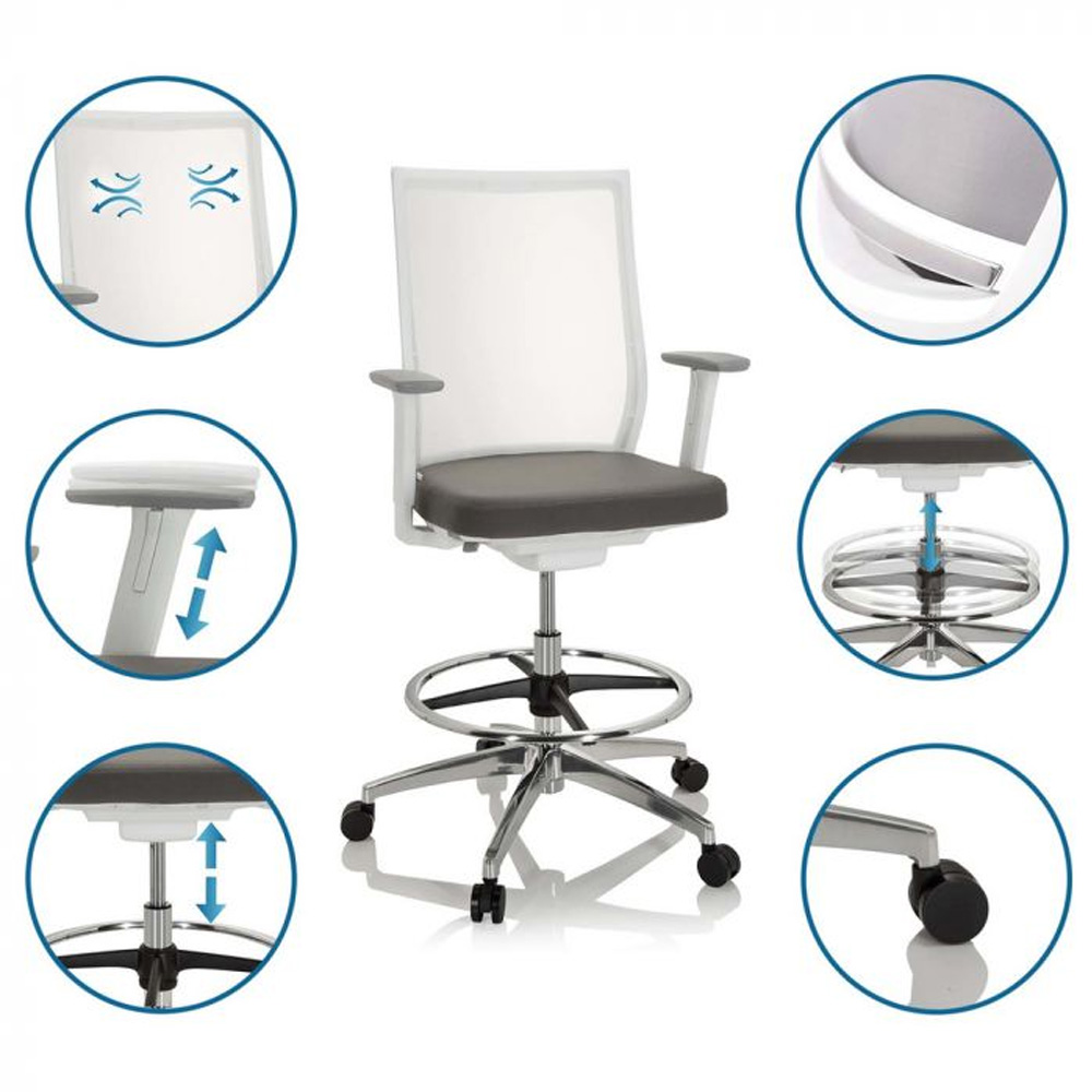 HJH_Office_Aspen_Work_W_korkea_työtuoli_toimistotuoli_kassatuoli_harmaa-valkoinen_synchro-mekanismi_verkkoselkänoja_alumiiniristikko_15 - Edella HJH Office Aspen Work korkea työtuoli