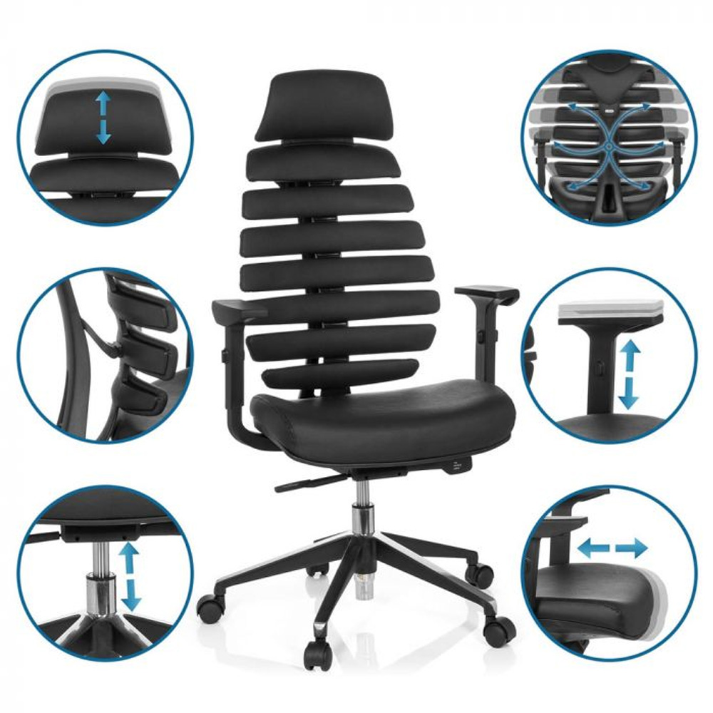 HJH_Office_Ergo_Line_II_Pro_työtuoli_toimistotuoli_musta_synchro-mekanismi_nahkaistuin_nahkaselkänoja_niskatuki_15 - Edella HJH Office Ergo Line Pro II Leather työtuoli