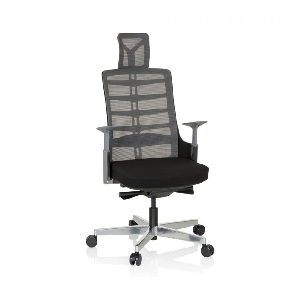 HJH_Office_Skarif_työtuoli_toimistotuoli_harmaa-musta_synchro-mekanismi_istuinpehmusteella_verkkoselkänoja_niskatuki_02 - Edella HJH Office Skarif Black työtuoli