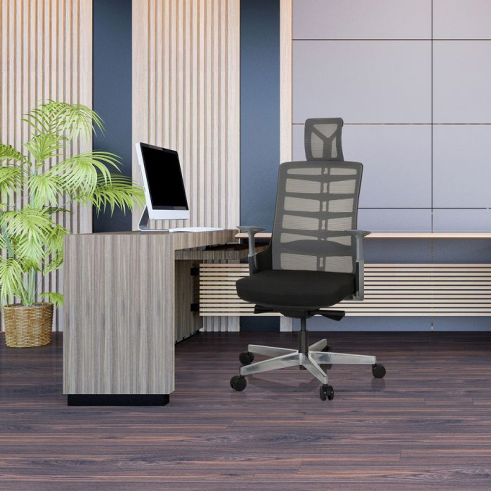 HJH_Office_Skarif_työtuoli_toimistotuoli_harmaa-musta_synchro-mekanismi_istuinpehmusteella_verkkoselkänoja_niskatuki_15 - Edella HJH Office Skarif Black työtuoli