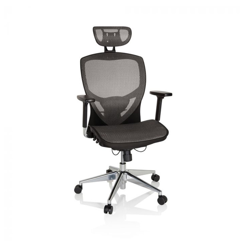 HJH_Office_Venus_One_työtuoli_toimistotuoli_hopeanharmaa_musta_synchro-mekanismi_istuin_verkkokangasta_verkkoselkänoja_niskatuki_02 - Edella HJH Office Venus One työtuoli