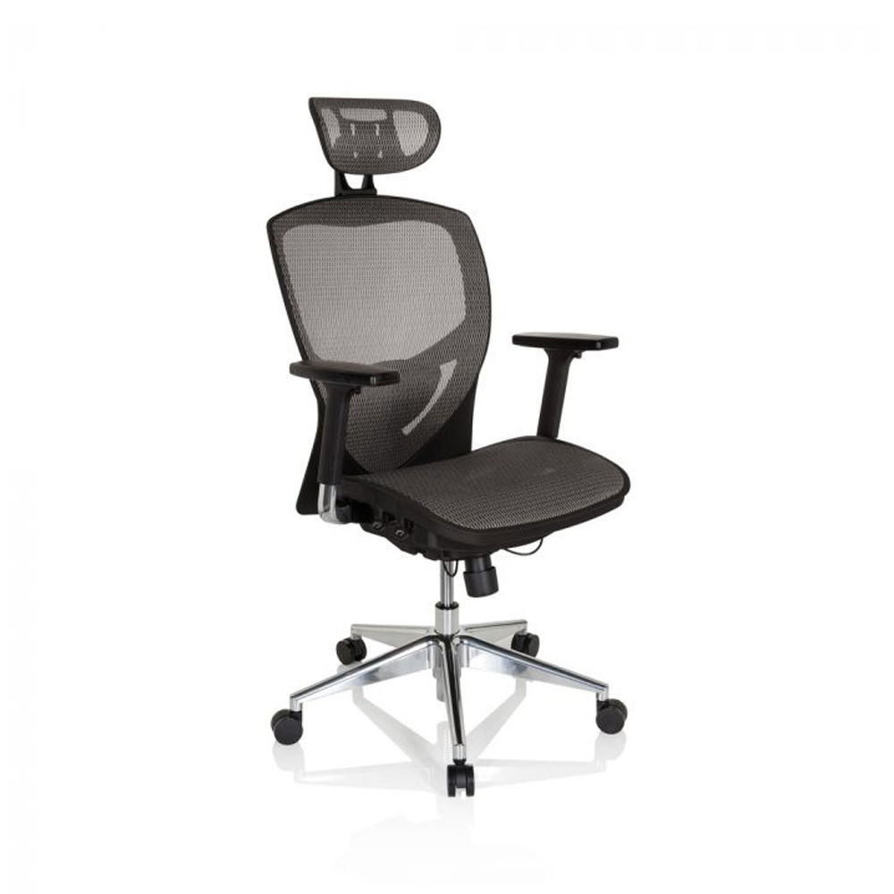 HJH_Office_Venus_One_työtuoli_toimistotuoli_hopeanharmaa_musta_synchro-mekanismi_istuin_verkkokangasta_verkkoselkänoja_niskatuki_03 - Edella HJH Office Venus One työtuoli