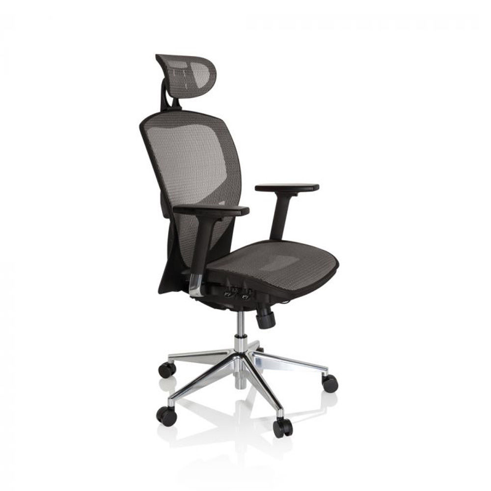 HJH_Office_Venus_One_työtuoli_toimistotuoli_hopeanharmaa_musta_synchro-mekanismi_istuin_verkkokangasta_verkkoselkänoja_niskatuki_04 - Edella HJH Office Venus One työtuoli