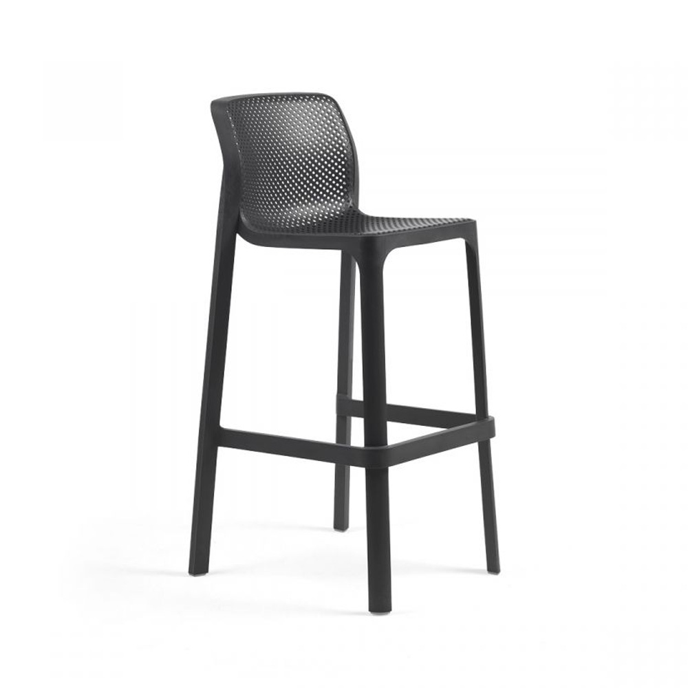 Nardi_Net_Stool_Antracite_tummanharmaa_baarituoli_terassituoli_ulkotuoli_muovituoli_01 - Edella Nardi Net Stool korkea terassibaarituoli