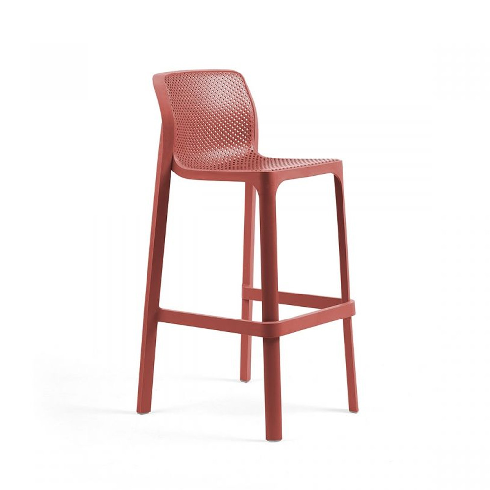 Nardi_Net_Stool_Corallo_punainen_baarituoli_terassituoli_ulkotuoli_muovituoli_01 - Edella Nardi Net Stool korkea terassibaarituoli